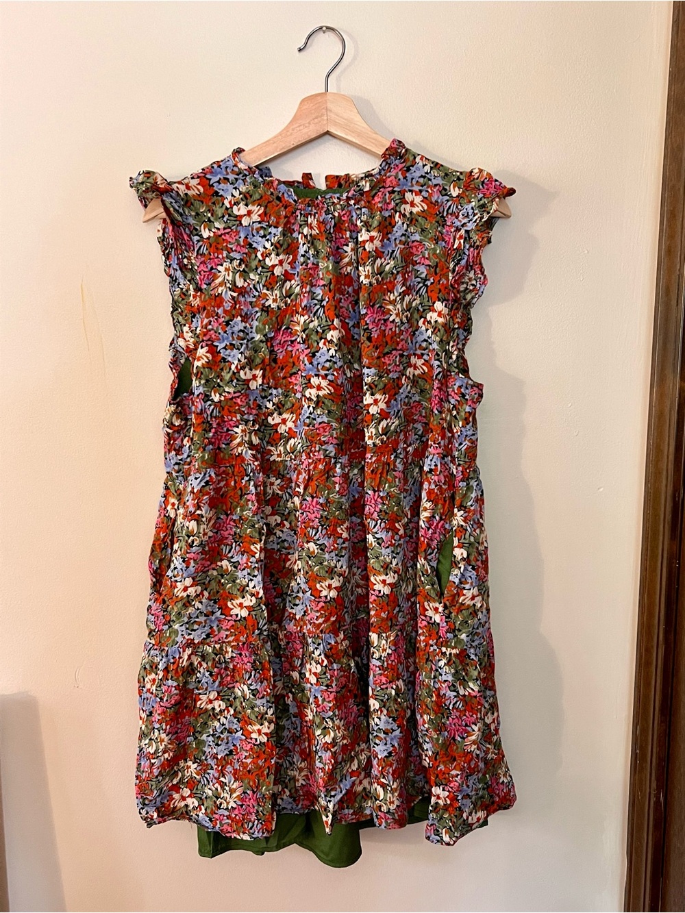 THML Red Multicolor Floral Smocked Ruffle-Sleeve Mini Dress - Picture 1 of 7